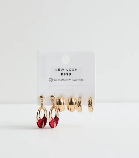 Pack Of 3 Gold Tone Chunky Curve Hoop Earrings