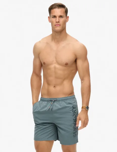 Superdry & Co Pocketed Embroidered Logo Swim Shorts Light Blue