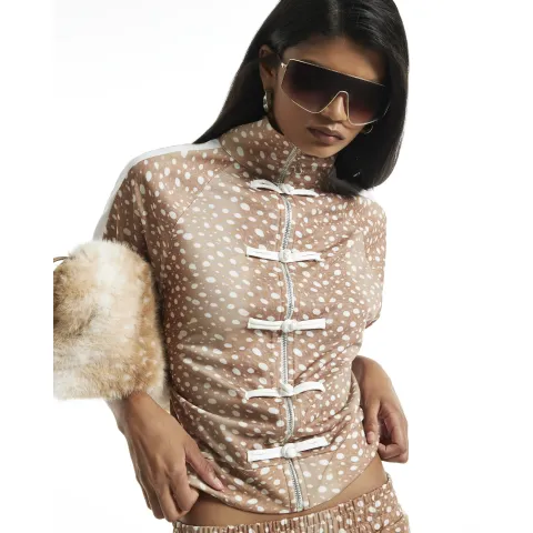 River Island Deer Print Frogging Tracksuit Jacket