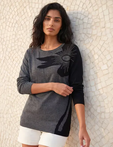 Roman Rayon Rich Floral Sparkly Jumper Charcoal Mix