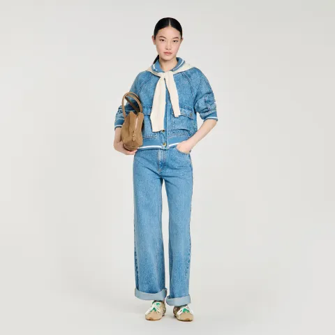 Faded wide straight-leg jeans