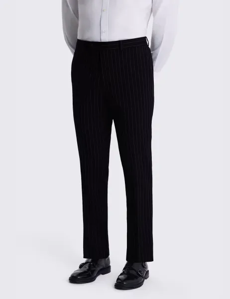 Moss Slim Fit Striped Stretch Suit Trousers Navy