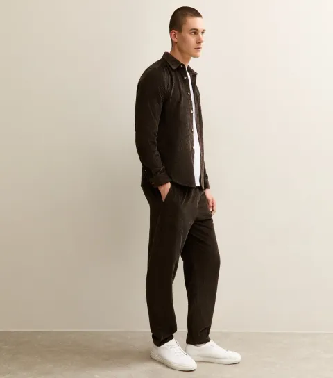 Men's Brown Relaxed Pull On Drawstring Waist Corduroy Trousers