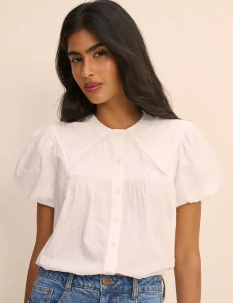 Nobody's Child Pure Cotton Lace Detail Collared Shirt White