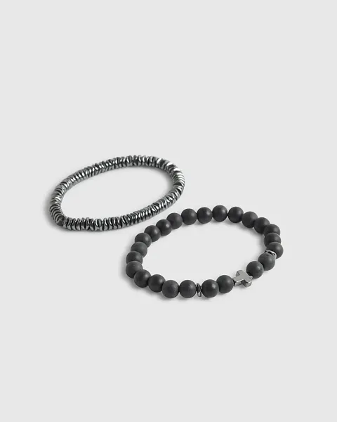 River Island Hematite Cross Beaded Bracelet Pack