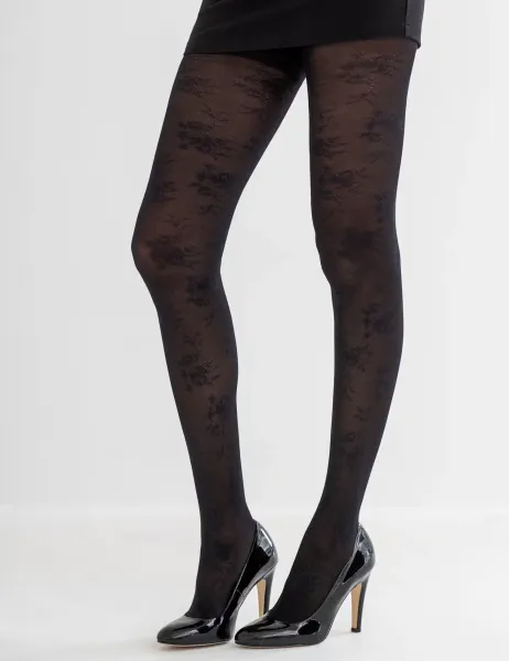 Pour Moi Floral Lace Tights Black