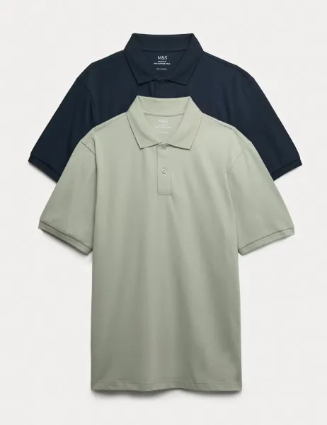 Marks & Spencer Ultimate 2 Pack Cotton Rich Polo Shirts Light Green Mix