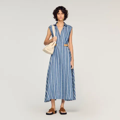 Striped maxi dress with leather tab