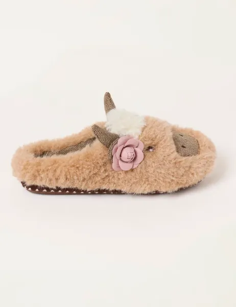 FatFace Highland Cow Print Mule Slippers Brown Mix