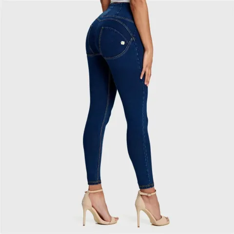 Freddy WRUP Denim - High Waisted - 7/8 Length - Dark Blue + Yellow Stitching