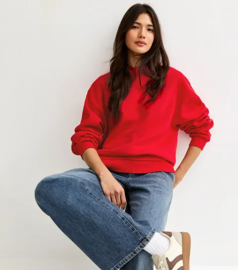 Women's Bright Red Crew Neck Sweatshirt