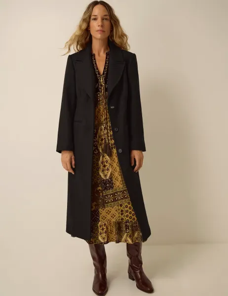 Wool Blend Collared Coat Black