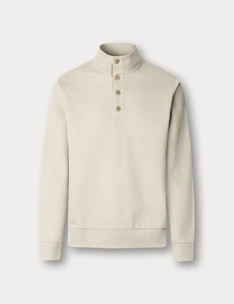 Hackett Pure Cotton Half Placket Sweatshirt Beige