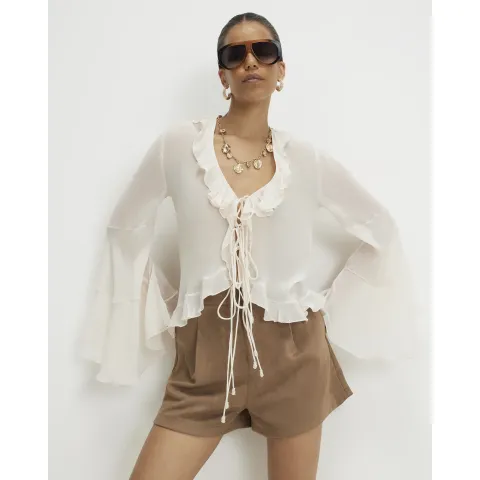 River Island Long Sleeve Ruffle Front Blouse