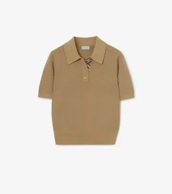 Wool Polo Shirt in Flax beige
