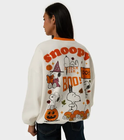 Skinnydip Women's White Cotton Rich Snoopy Scream Team Sweatshirt