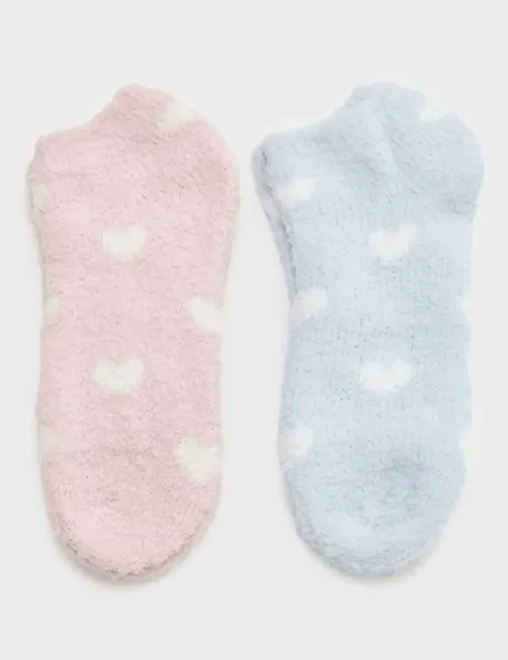 Boux Avenue 2 Pack Heart Fluffy Trainer Socks Blue Mix