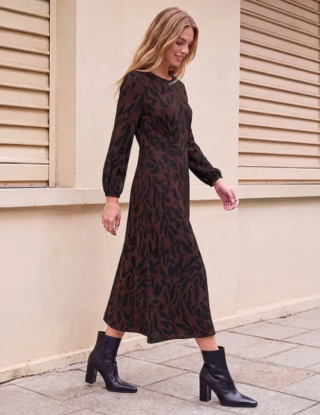 Roman Animal Print A-Line Midi Dress