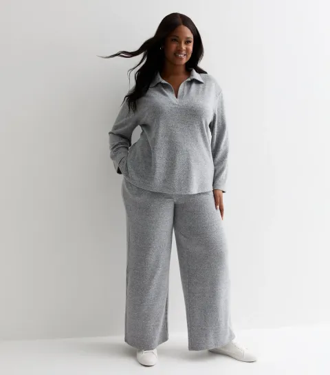 Women's Plus Size Grey Brushed Knit Trousers Curves