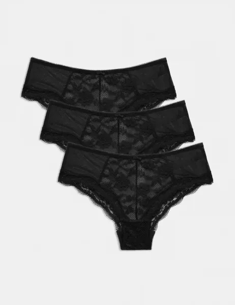 Marks & Spencer 3 Pack Jasmine All Over Lace Hipster Knickers Black