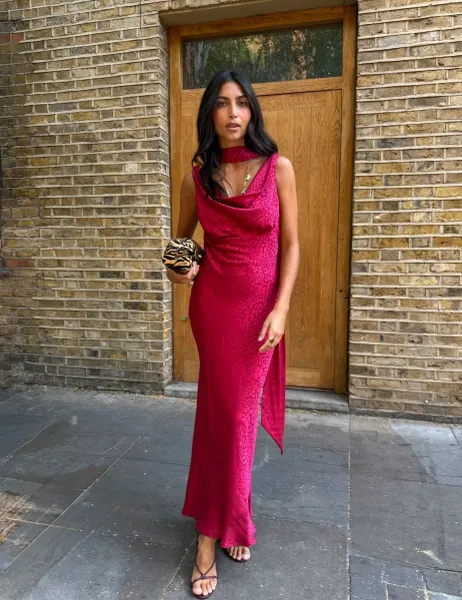 Never Fully Dressed Animal Print Slash Neck Maxi Dress