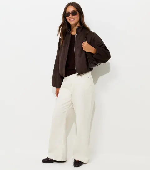 Women's Petite Dark Brown Faux Suede Bubble Hem Jacket