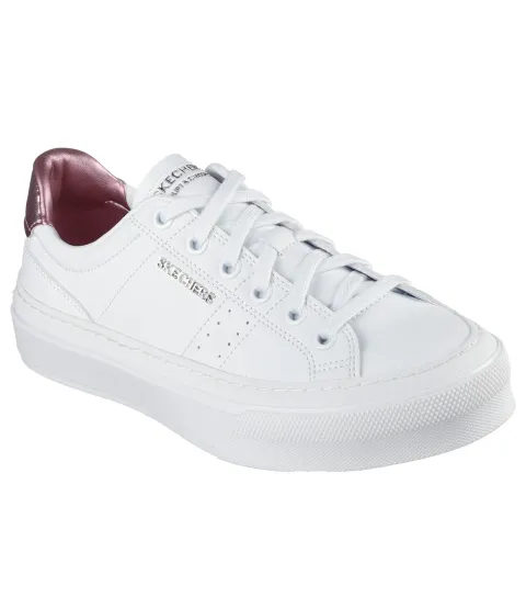 Women's White Metallic Heel Faux Leather Trainers