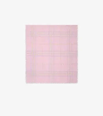 Wide Check Wool Scarf in Fondant pink