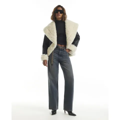 River Island Dip Hem Faux Shearling Jacket