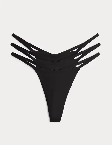 Body by M&S 3 Pack Body Invisibles No VPL G-String Thongs Black