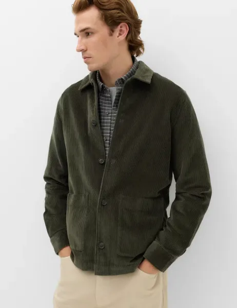 Marks & Spencer Pure Cotton Corduroy Garment Dye Overshirt Hunter Green