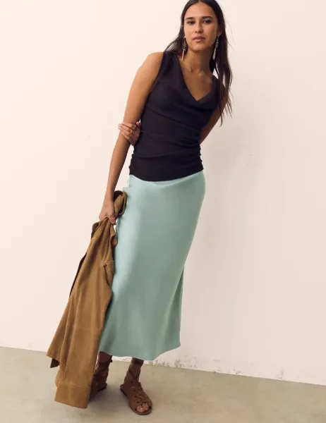 Per Una Satin Maxi Slip Skirt Smoke