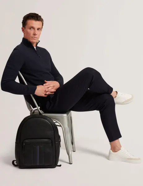 Ted Baker Wool Blend Textured Half Zip Jumper Navy
