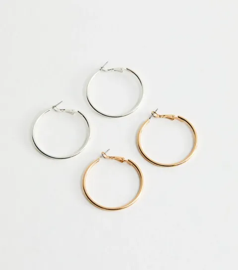 Pack of 2 Gold and Silver Tone 40mm Hoop Earrings