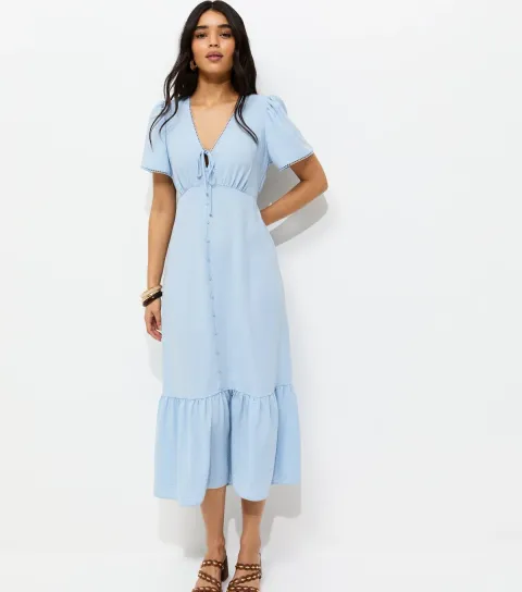 Women's Light Blue Button Through Tea Midi Dress