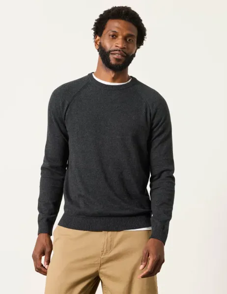 FatFace Cotton Rich Crew Neck Jumper with Cashmere Charcoal