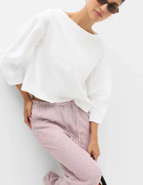 Marks & Spencer Pure Linen Relaxed Barrel Sleeve Top White