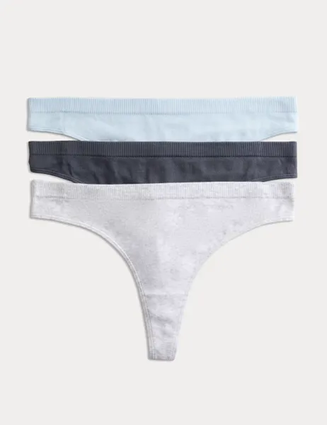 Marks & Spencer 3 Pack Comfort Rib Seamless Thongs Grey Mix