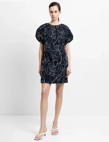 French Connection Pure Cotton Floral Embroidered Mini Shift Dress Black Mix