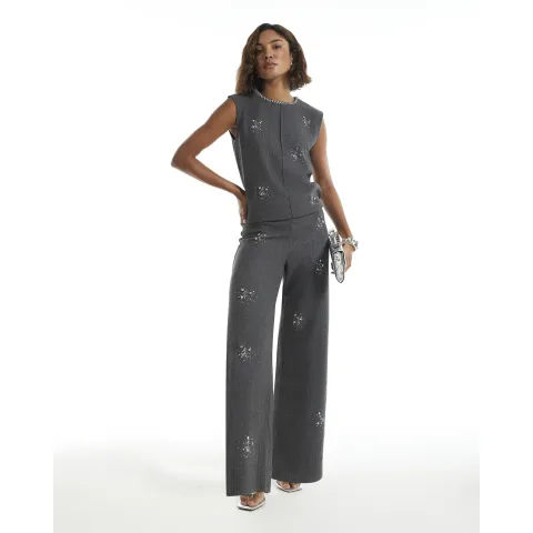River Island Knit Embellished Cosy Wide Leg Trousers