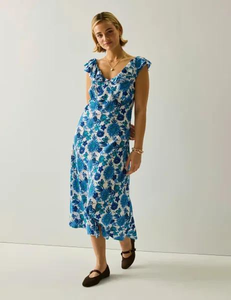 Regatta Camberina Floral Ruffle Midi Slip Dress Blue Mix