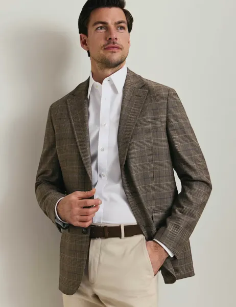Charles Tyrwhitt Wool Blend Wax Jacket Brown Mix
