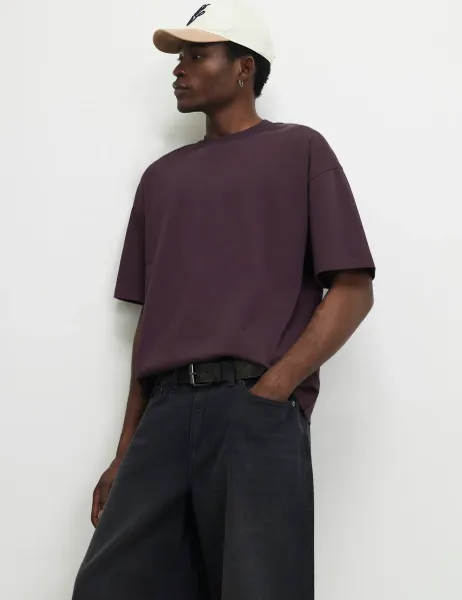 River Island Oversized Pure Cotton Heavy Weight T-Shirt Burgundy