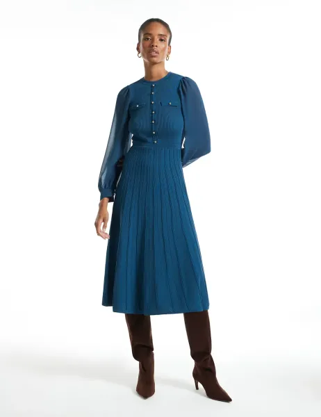 River Island Textured Crew Neck Maxi Dress Blue