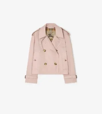 Cropped Tropical Gabardine Mayfair Trench Jacket in Pale sugar pink