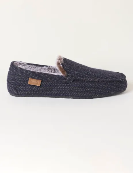 FatFace Herringbone Moccasin Slippers Navy Mix