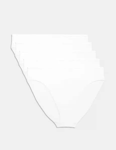 Marks & Spencer 5pk Pure Cotton High Leg Knickers White
