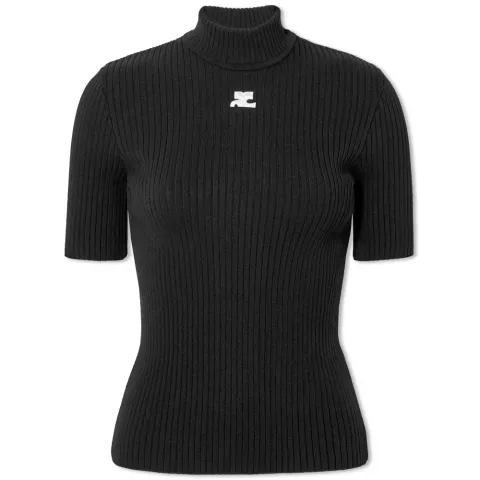Short Sleeve Rib High Neck Sweater