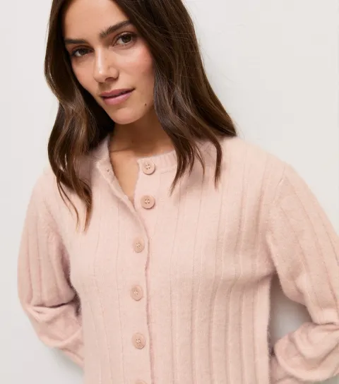 Women's Petite Light Pink Wide Rib Meet The Jean Cardigan
