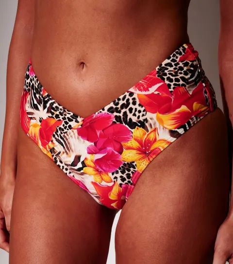 Women's Pink Floral and Leopard Print Tummy Control Bikini Bottoms